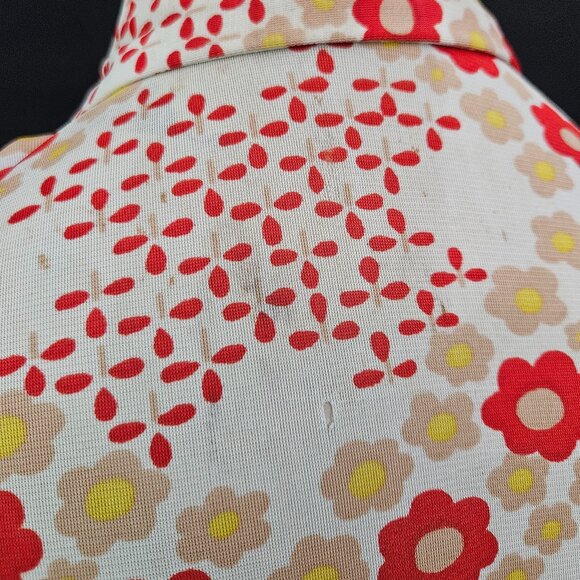 70s Shapely Flower Power Dagger Collar Long Sleeve Button Down Shirt - Picture 13 of 15